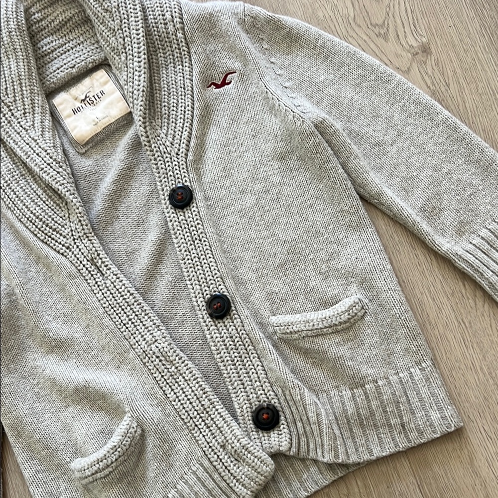 Hollister Wool Blend Gray Shawl Collar Cardigan Size Youth L - Picture 3 of 6